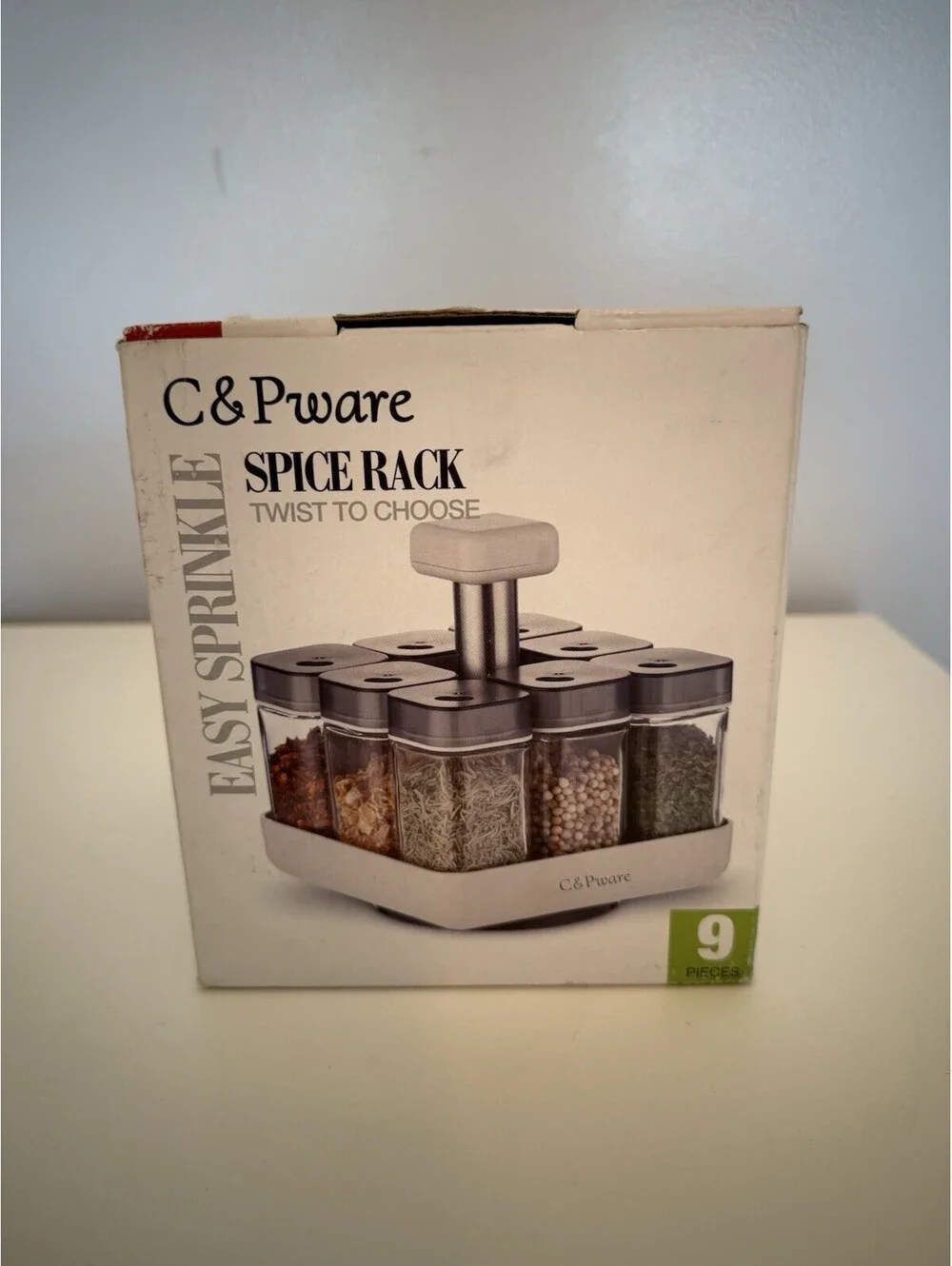 Rotating Glass Cruet Condiment Spice Jar Rack 9 Pieces/Set Seasoning Box Shakers